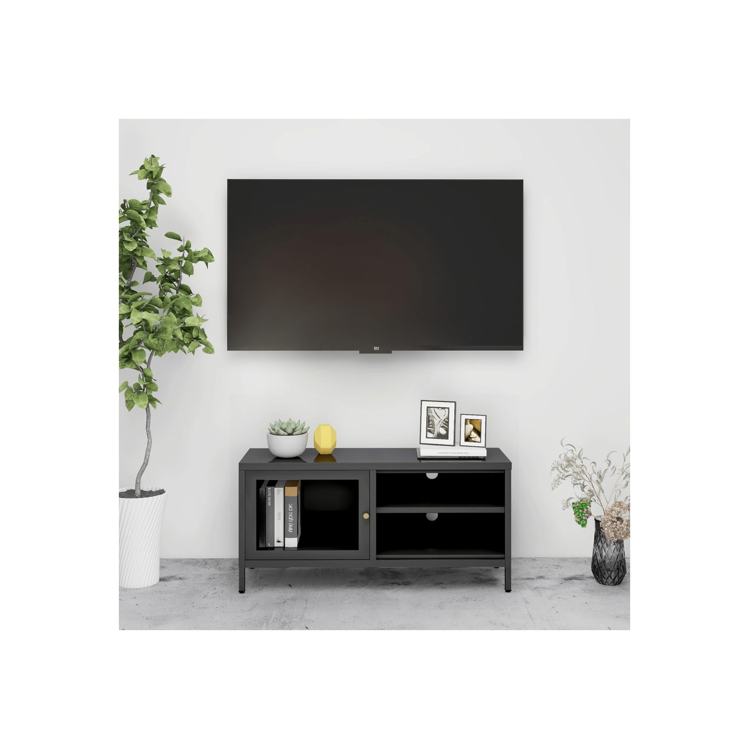 vidaXL TV Cabinet Anthracite 35.4"x11.8"x17.3" Steel and Glass