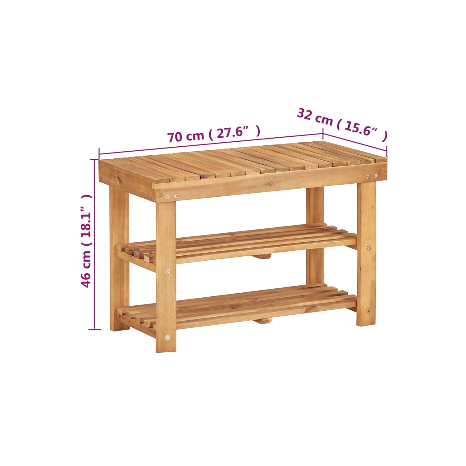 vidaXL Shoe Rack 70x32x46 cm Solid Acacia Wood