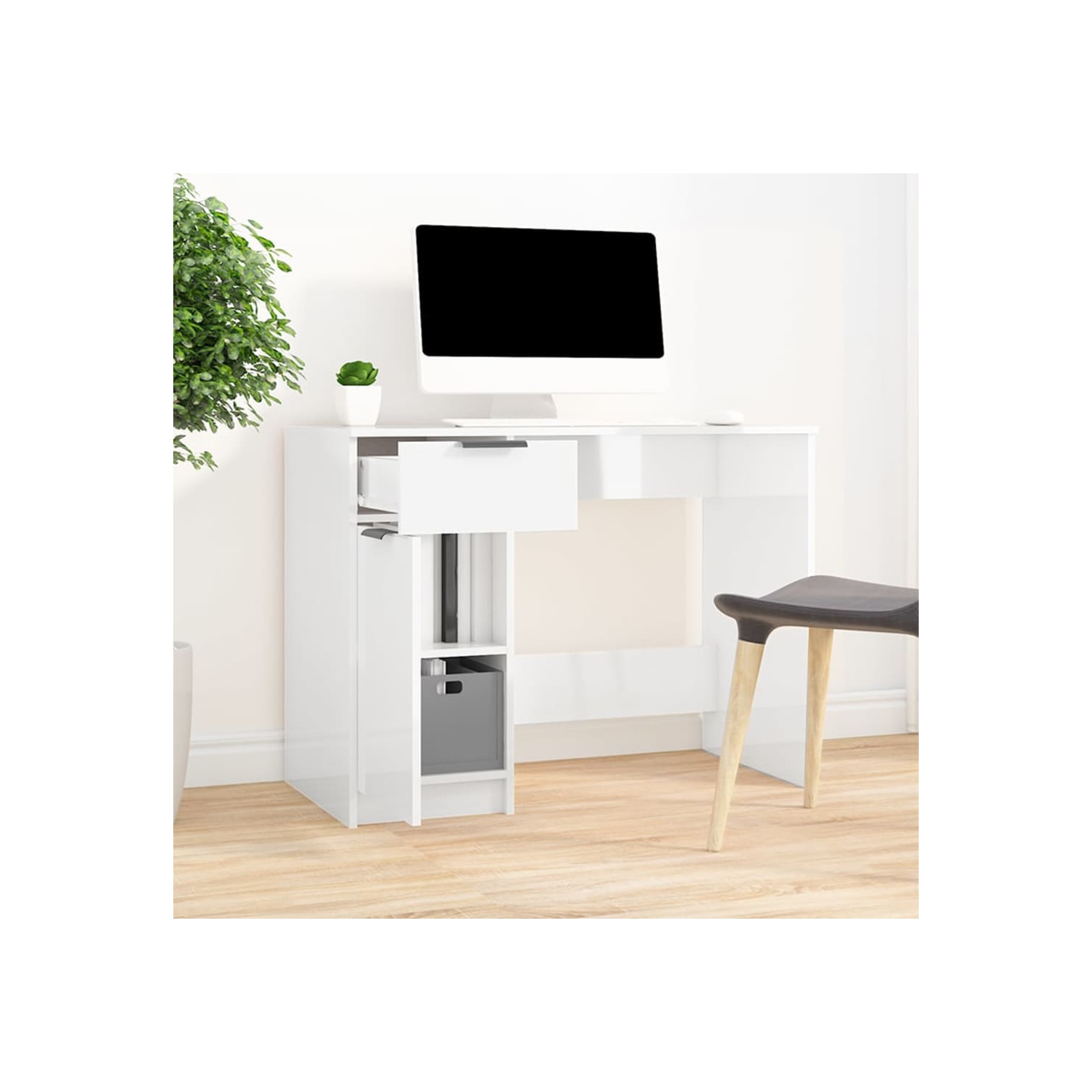 vidaXL Desk High Gloss White 100x50x75 cm Engineered Wood