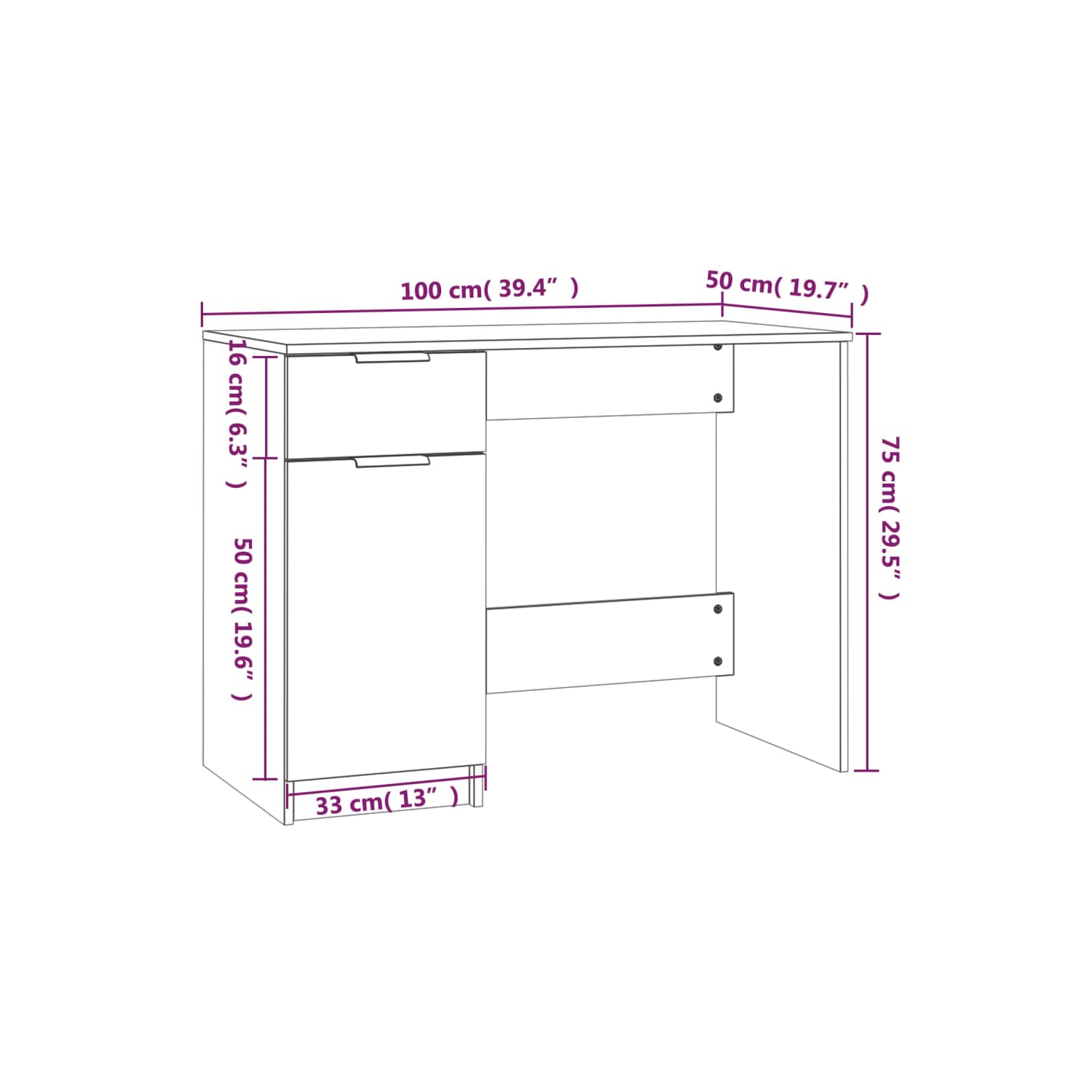 vidaXL Desk White 100x50x75 cm Engineered Wood