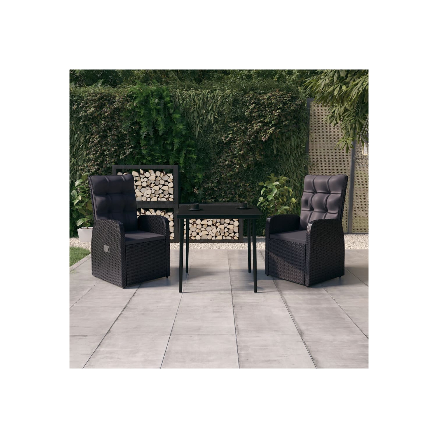 vidaXL 3 Piece Garden Dining Set with Cushions Black
