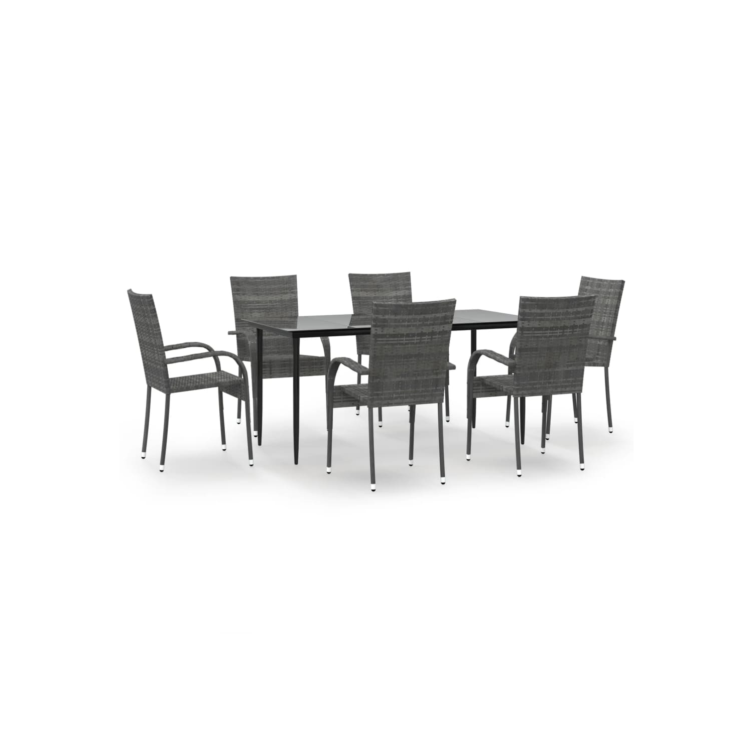 vidaXL 7 Piece Garden Dining Set Grey Poly Rattan