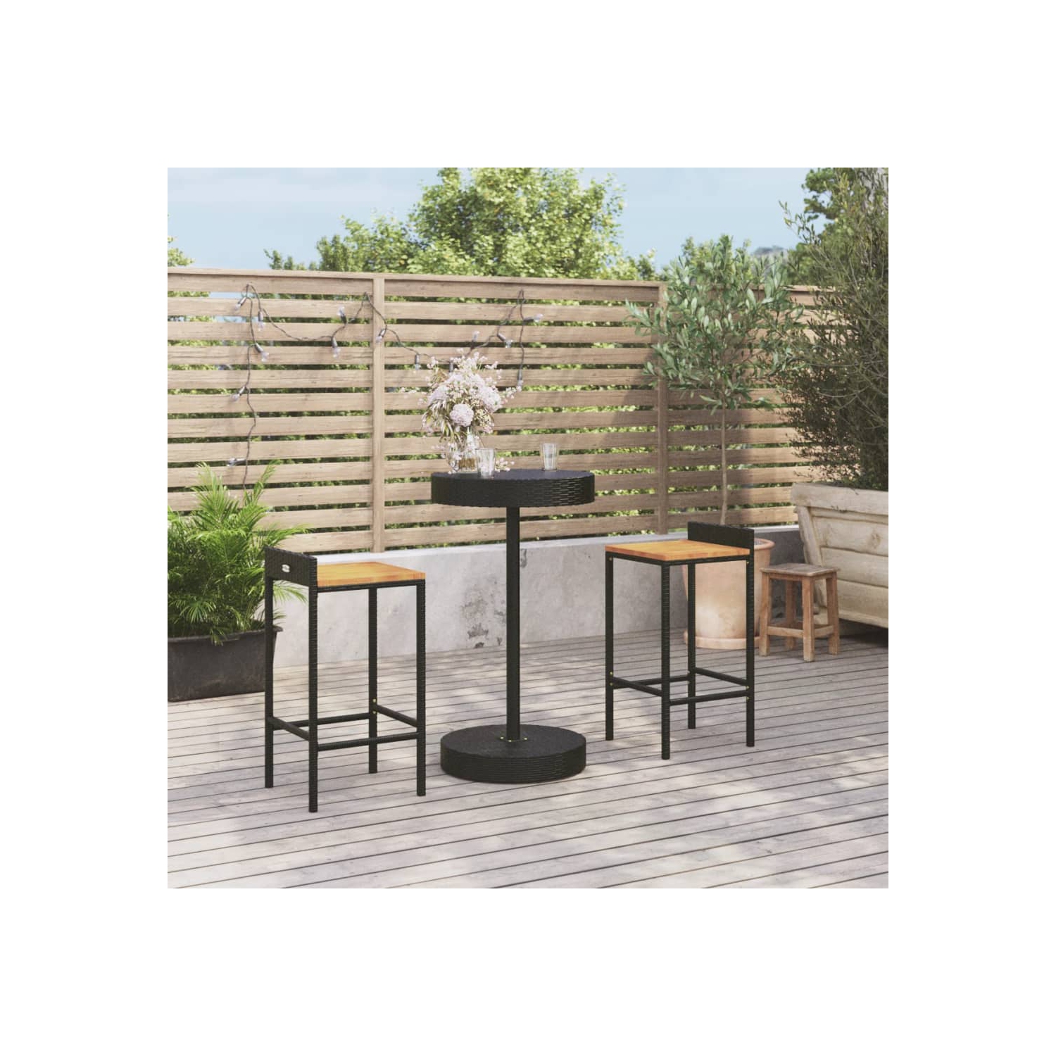 Ensemble de bar de jardin 3 pièces en poly rotin et bois d'acacia massif de vidaXL