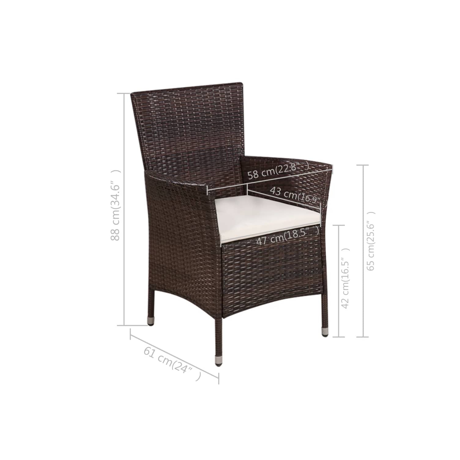 vidaXL 3 Piece Bistro Set Poly Rattan Brown