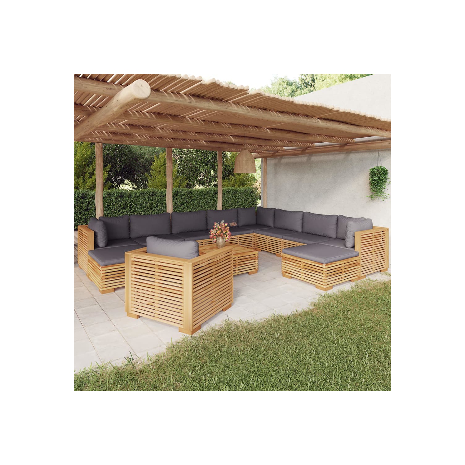 vidaXL 12 Piece Garden Lounge Set with Cushions Solid Teak Wood