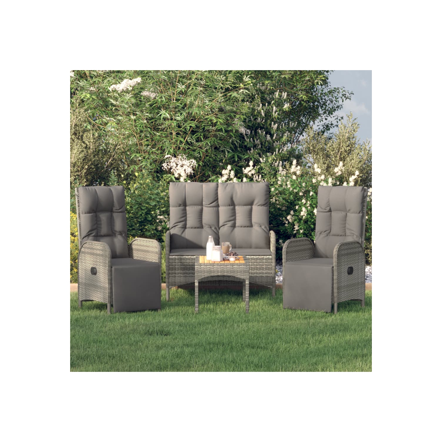 vidaXL 4 Piece Garden Dining Set with Cushions Grey Poly Rattan