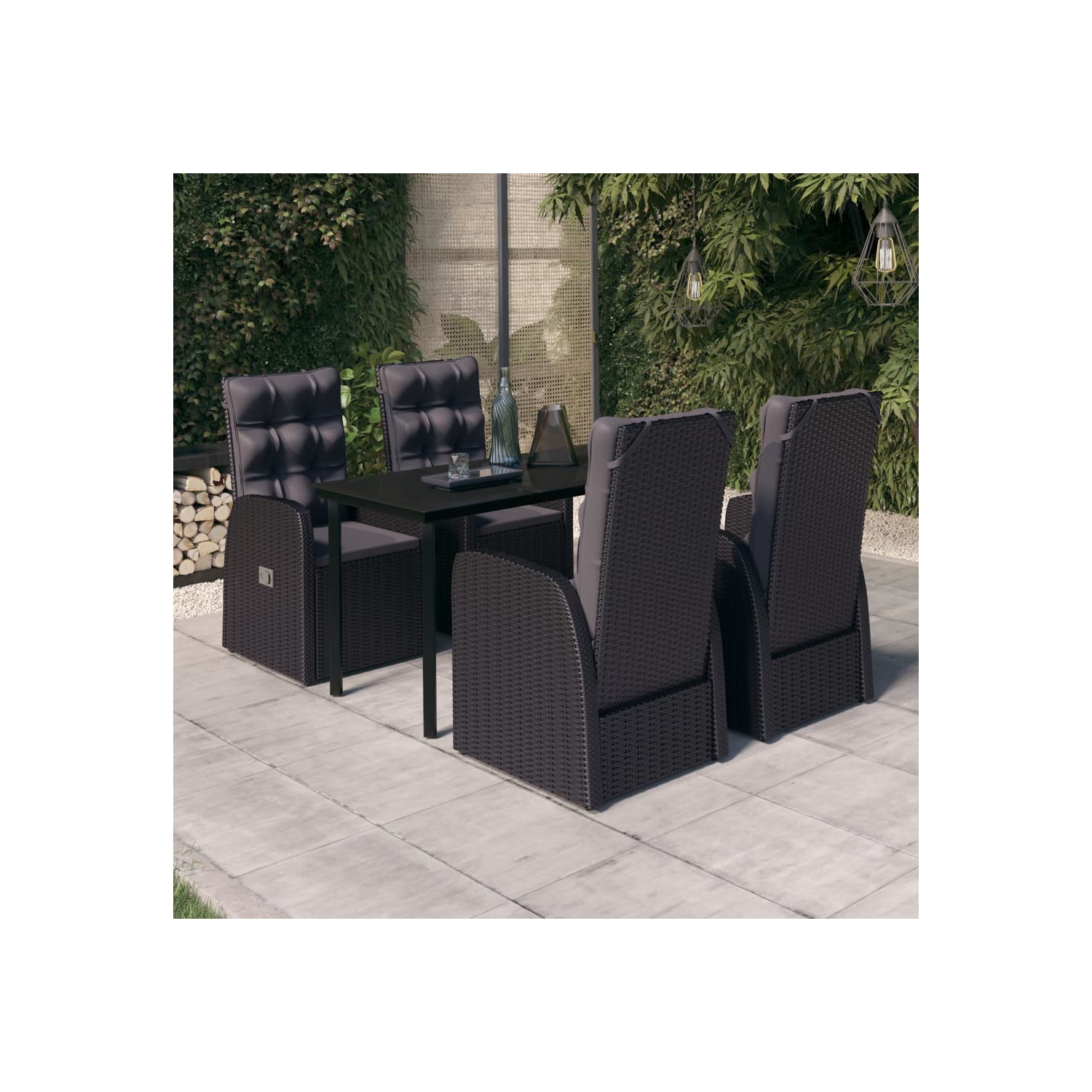 vidaXL 5 Piece Garden Dining Set with Cushions Black
