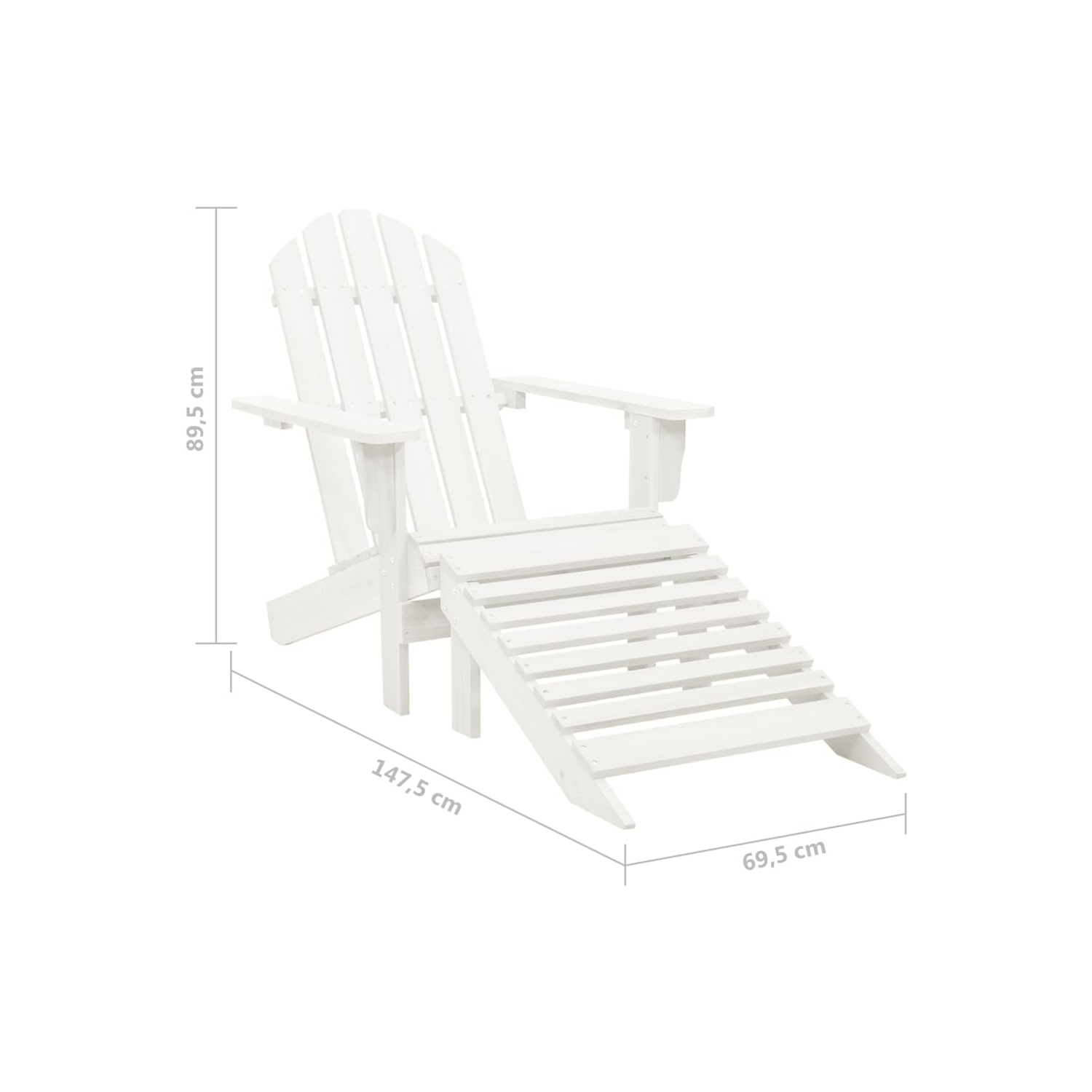 vidaXL Garden Adirondack Chair with Ottoman&Table Solid Fir Wood White