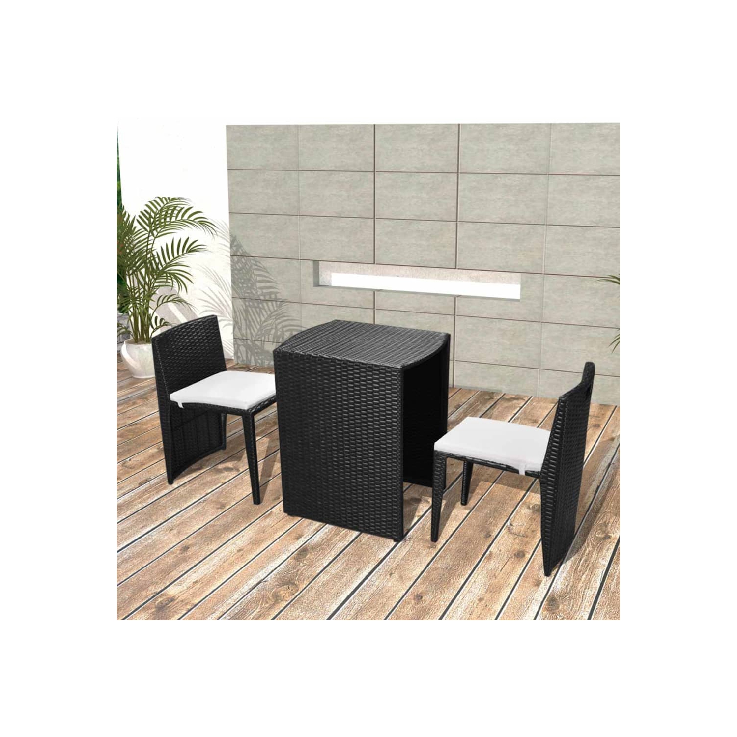 vidaXL 3 Piece Bistro Set with Cushions Poly Rattan Black