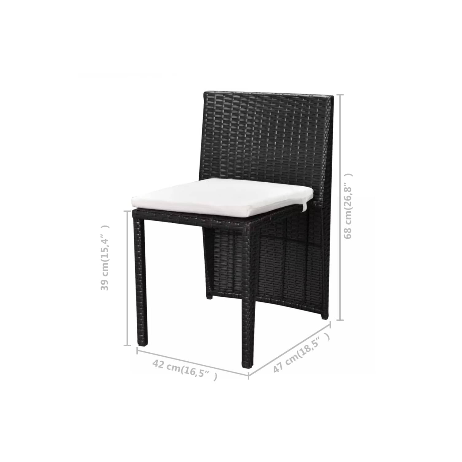 vidaXL 3 Piece Bistro Set with Cushions Poly Rattan Black