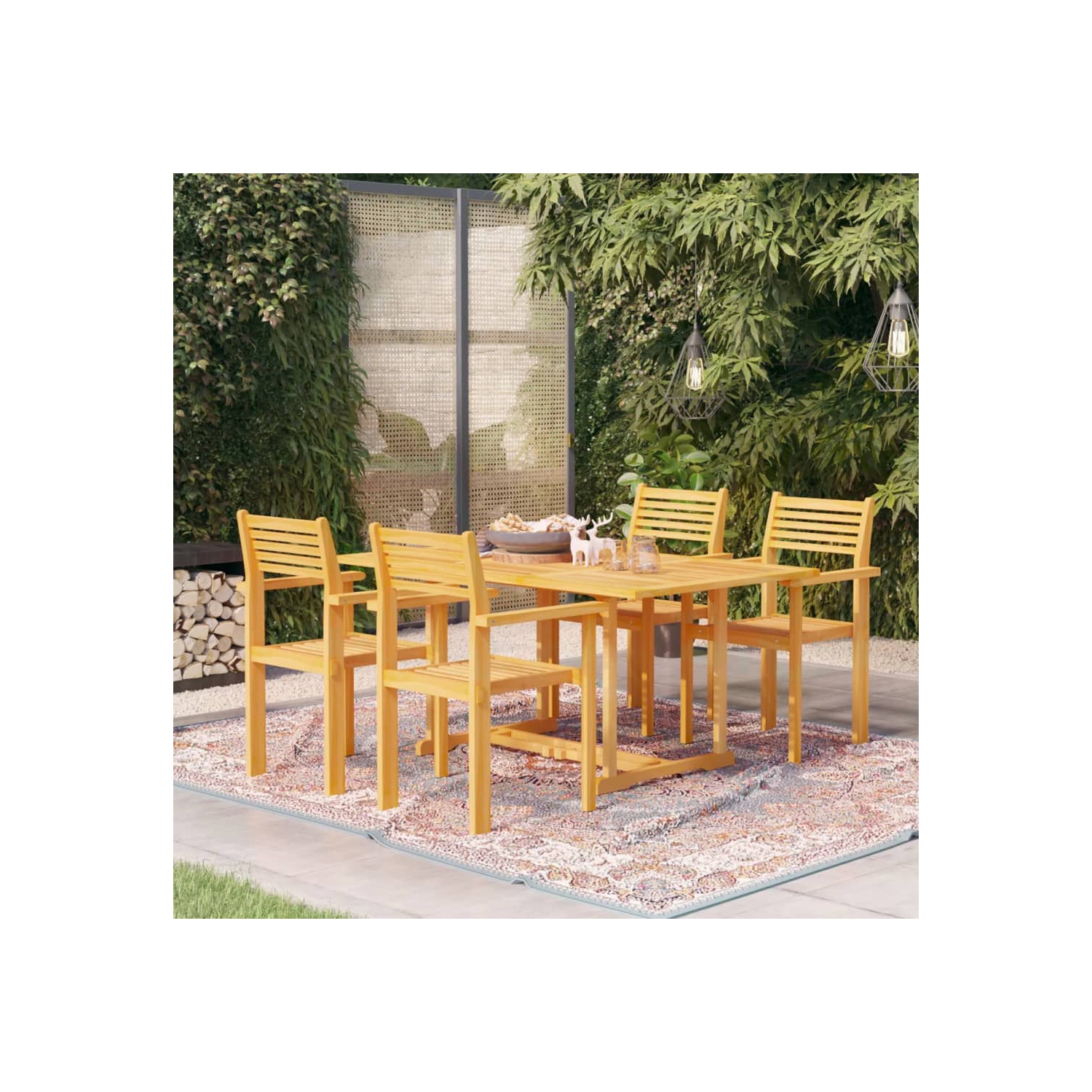 vidaXL 5 Piece Garden Dining Set Solid Teak Wood