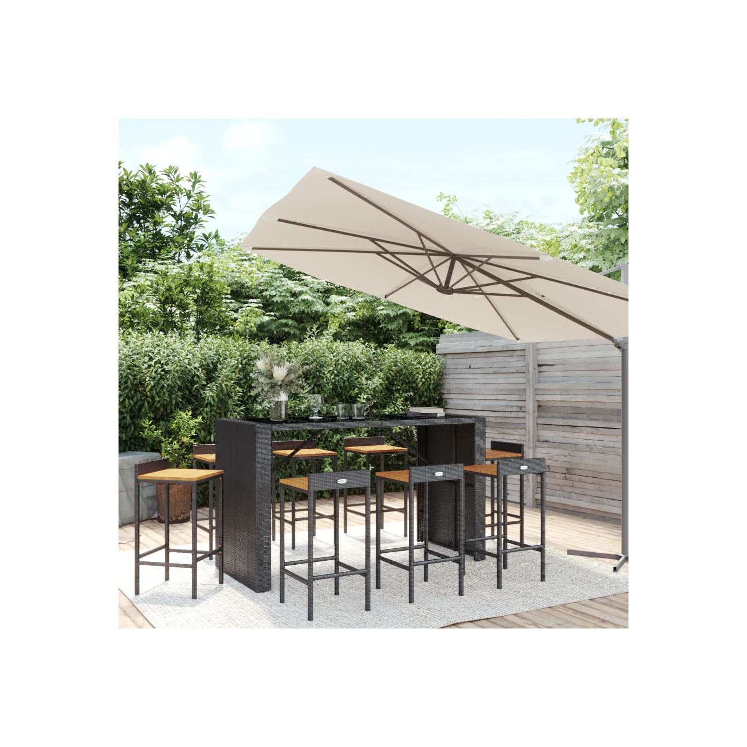 vidaXL 9 Piece Garden Bar Set Black Poly Rattan& Solid Wood Acacia