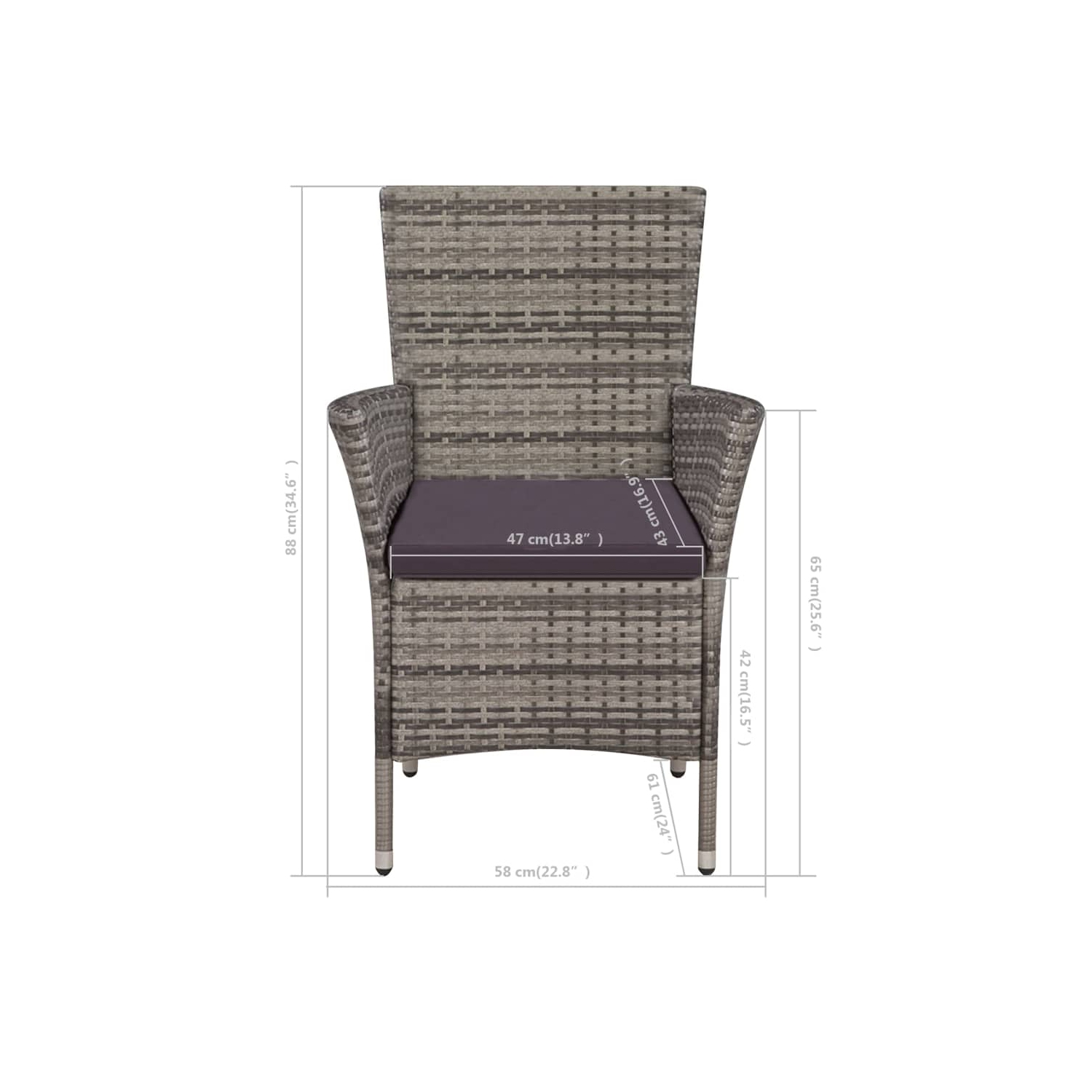 vidaXL 3 Piece Bistro Set Poly Rattan Grey