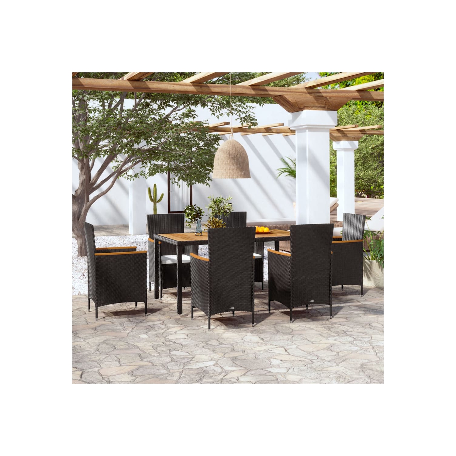 Ensemble de patio de 7 pièces avec coussins en rotin synthétique vidaXL