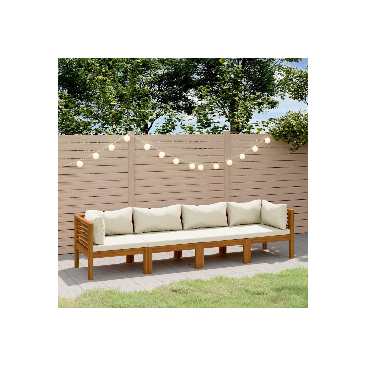 vidaXL 4-Seater Garden Sofa with Cream Cushion Solid Acacia Wood