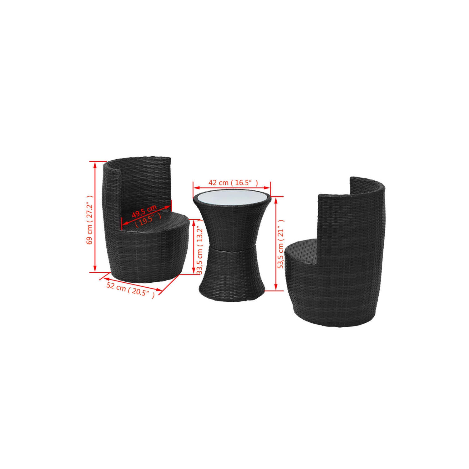 vidaXL 3 Piece Bistro Set with Cushions Poly Rattan Black