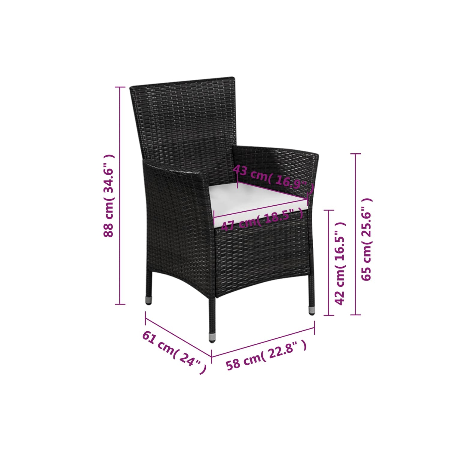 vidaXL 3 Piece Bistro Set Poly Rattan Black