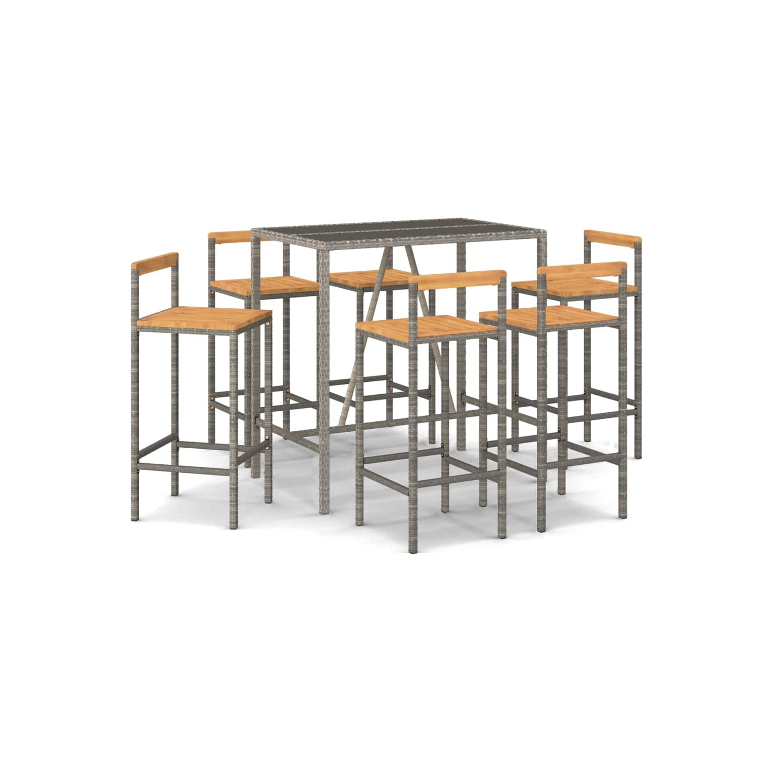 vidaXL 7 Piece Garden Bar Set Grey Poly Rattan& Solid Wood Acacia