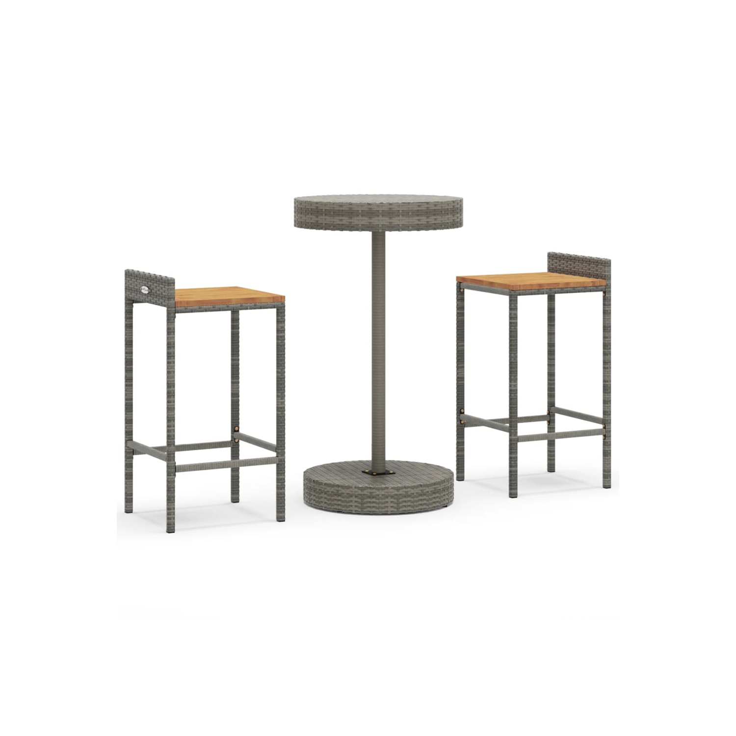 Ensemble de bar de jardin 3 pièces en rotin et bois d'acacia massif gris vidaXL