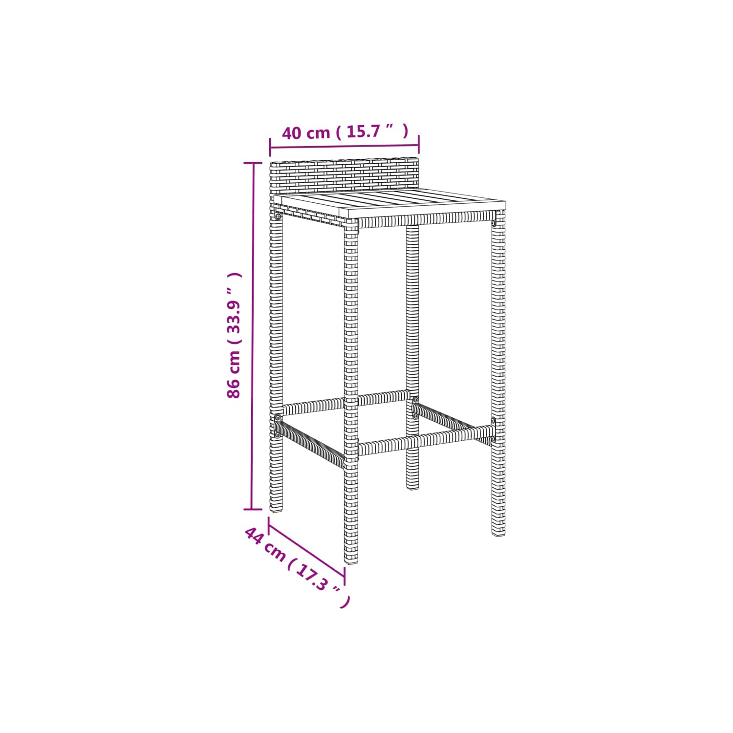 Ensemble de bar de jardin 3 pièces en rotin et bois d'acacia massif gris vidaXL