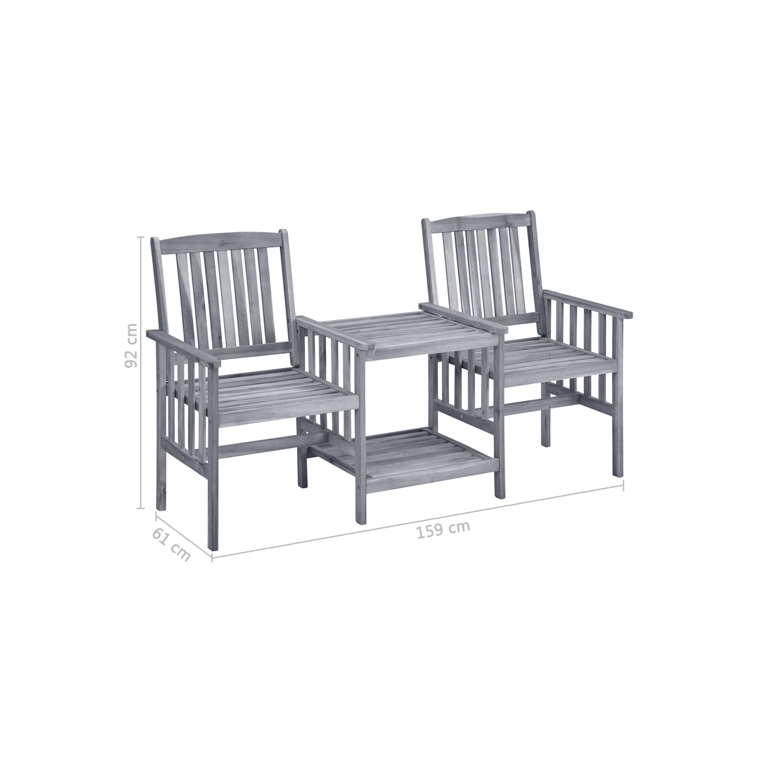 Chaises de jardin vidaXL avec table à thé et coussins bois d'acacia massif