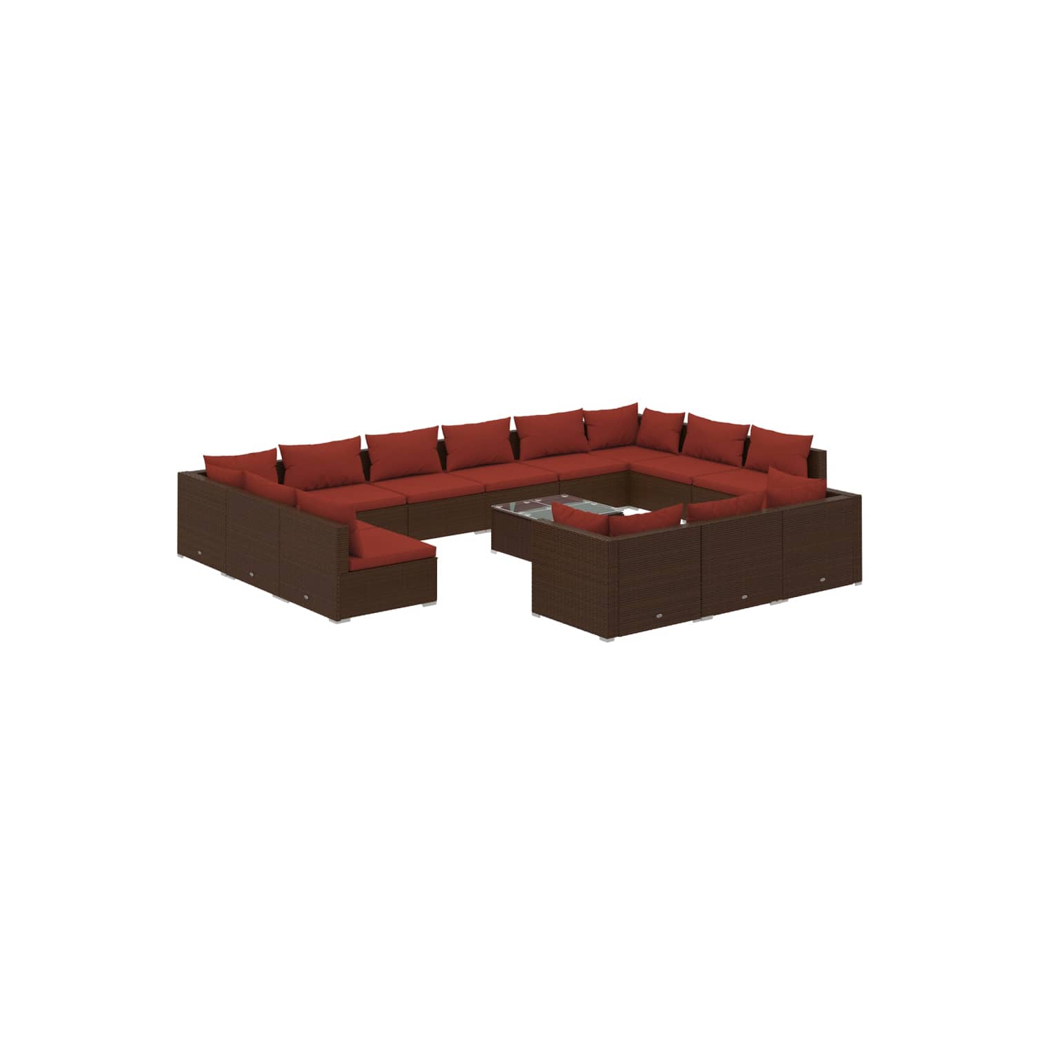 vidaXL 14 Piece Garden Lounge Set with Cushions Brown Poly Rattan
