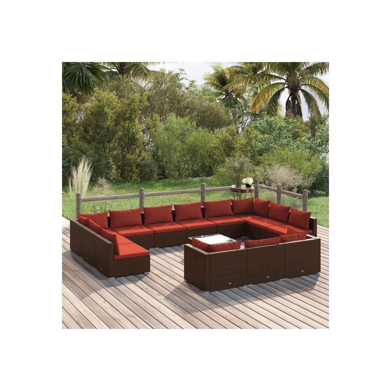 vidaXL 14 Piece Garden Lounge Set with Cushions Brown Poly Rattan