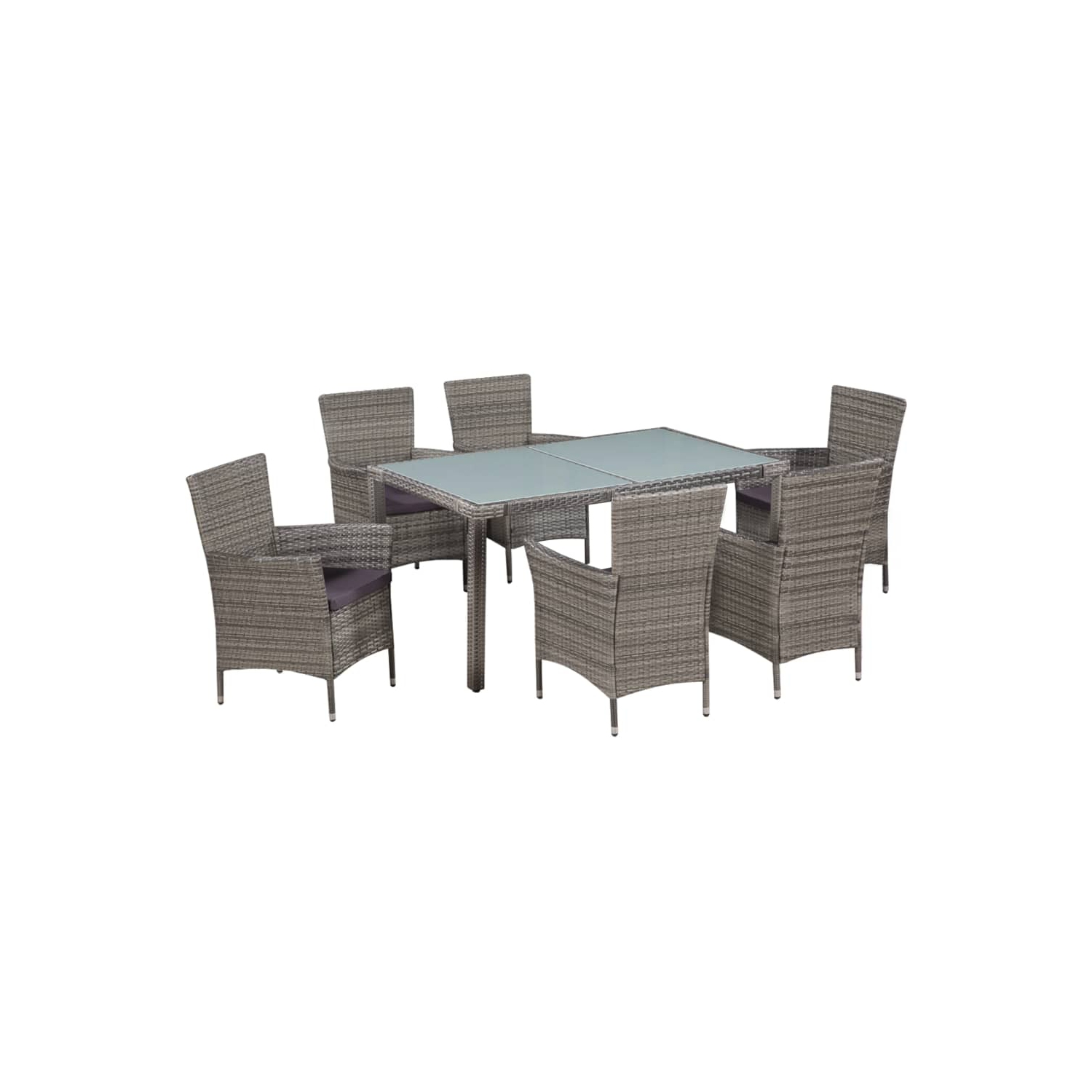 Ensemble de salle à manger d'extérieur de 7 pièces avec coussins en poly rotin gris