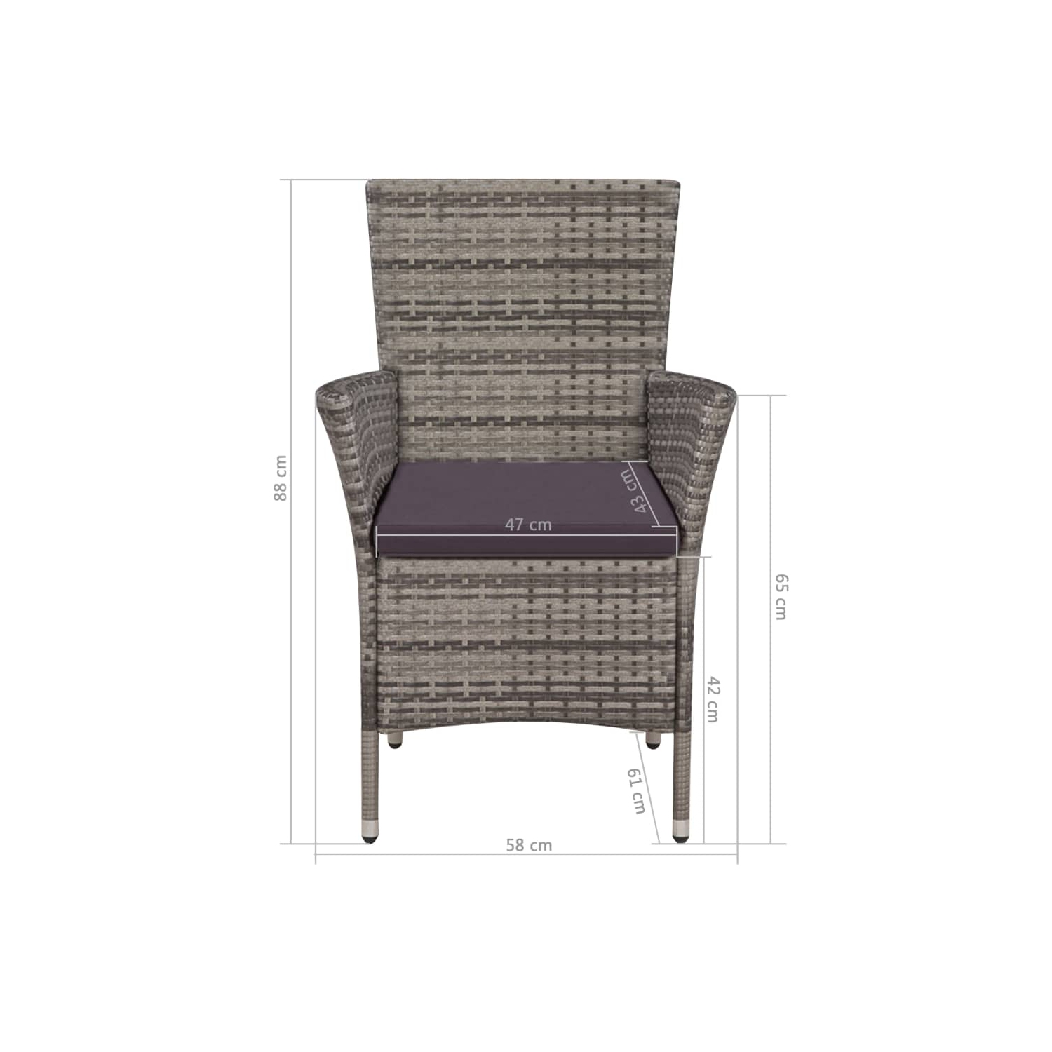 Ensemble de salle à manger d'extérieur de 7 pièces avec coussins en poly rotin gris