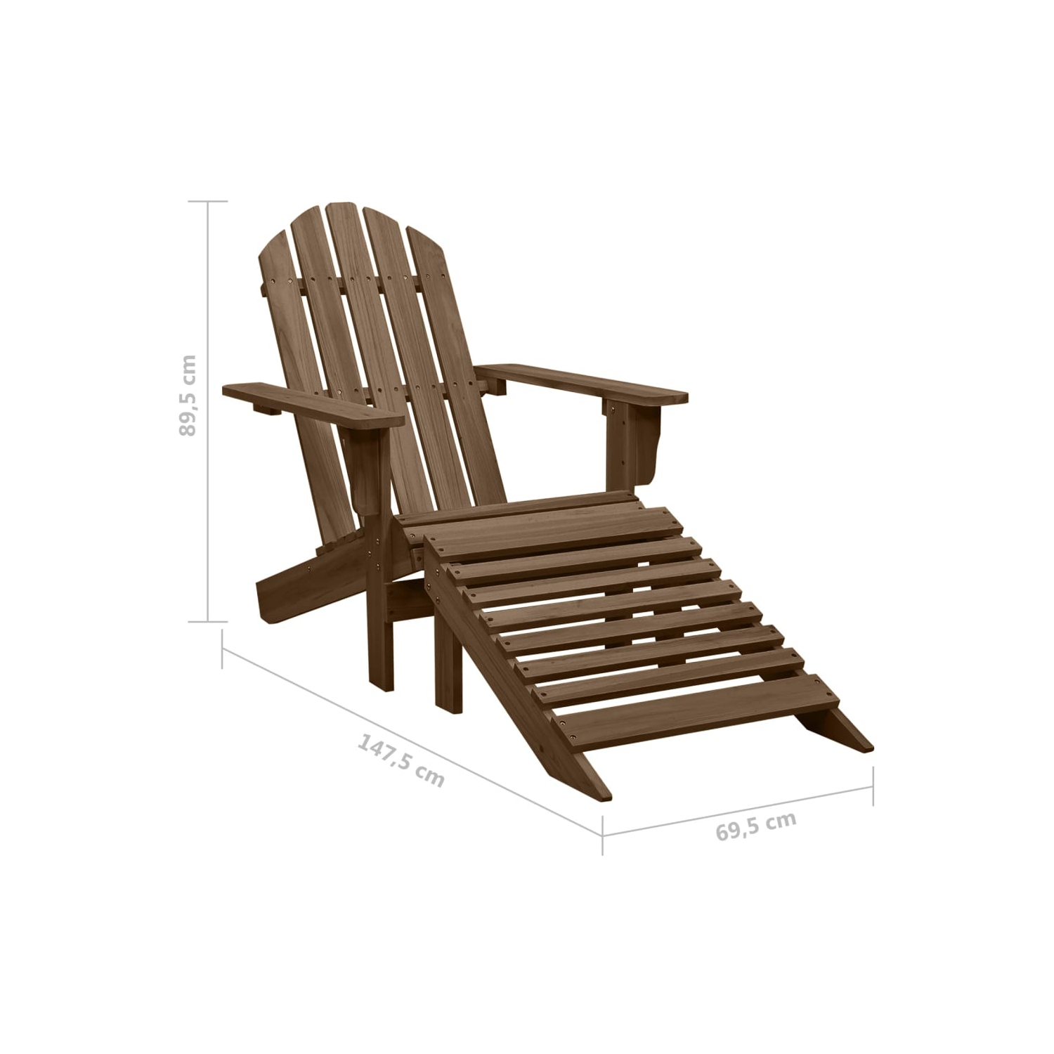 vidaXL Garden Adirondack Chair with Ottoman&Table Solid Fir Wood Brown