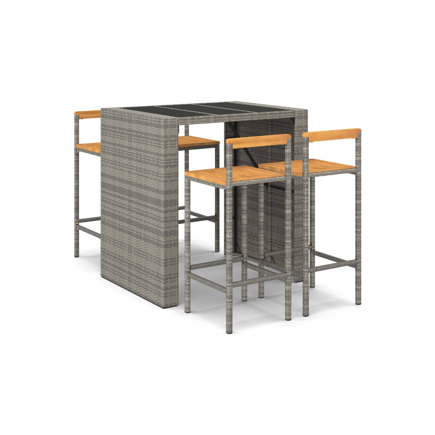 vidaXL 5 Piece Garden Bar Set Grey Poly Rattan& Solid Wood Acacia