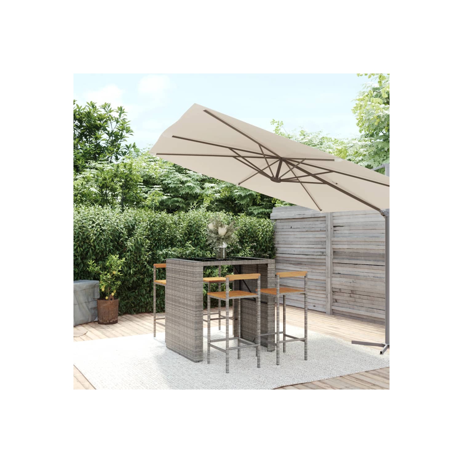 vidaXL 5 Piece Garden Bar Set Grey Poly Rattan& Solid Wood Acacia