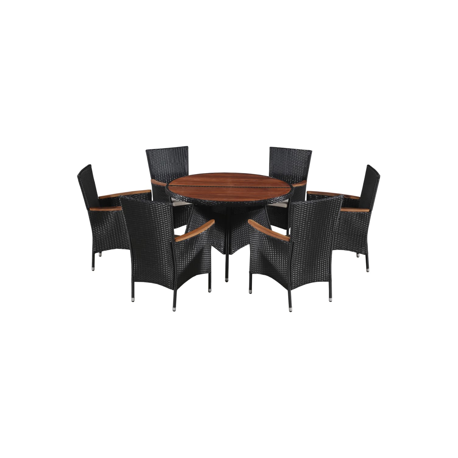 vidaXL 7 Piece Outdoor Dining Set Poly Rattan and Acacia Wood Black