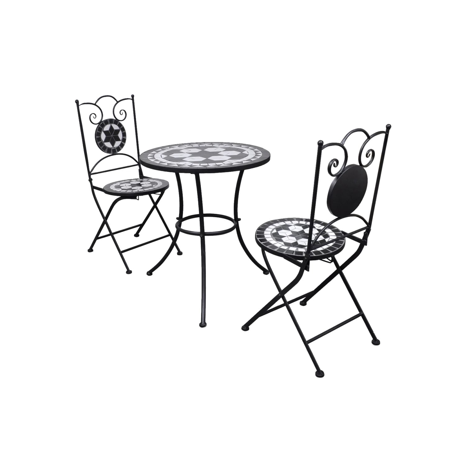 vidaXL 3 Piece Bistro Set Ceramic Tile Black and White