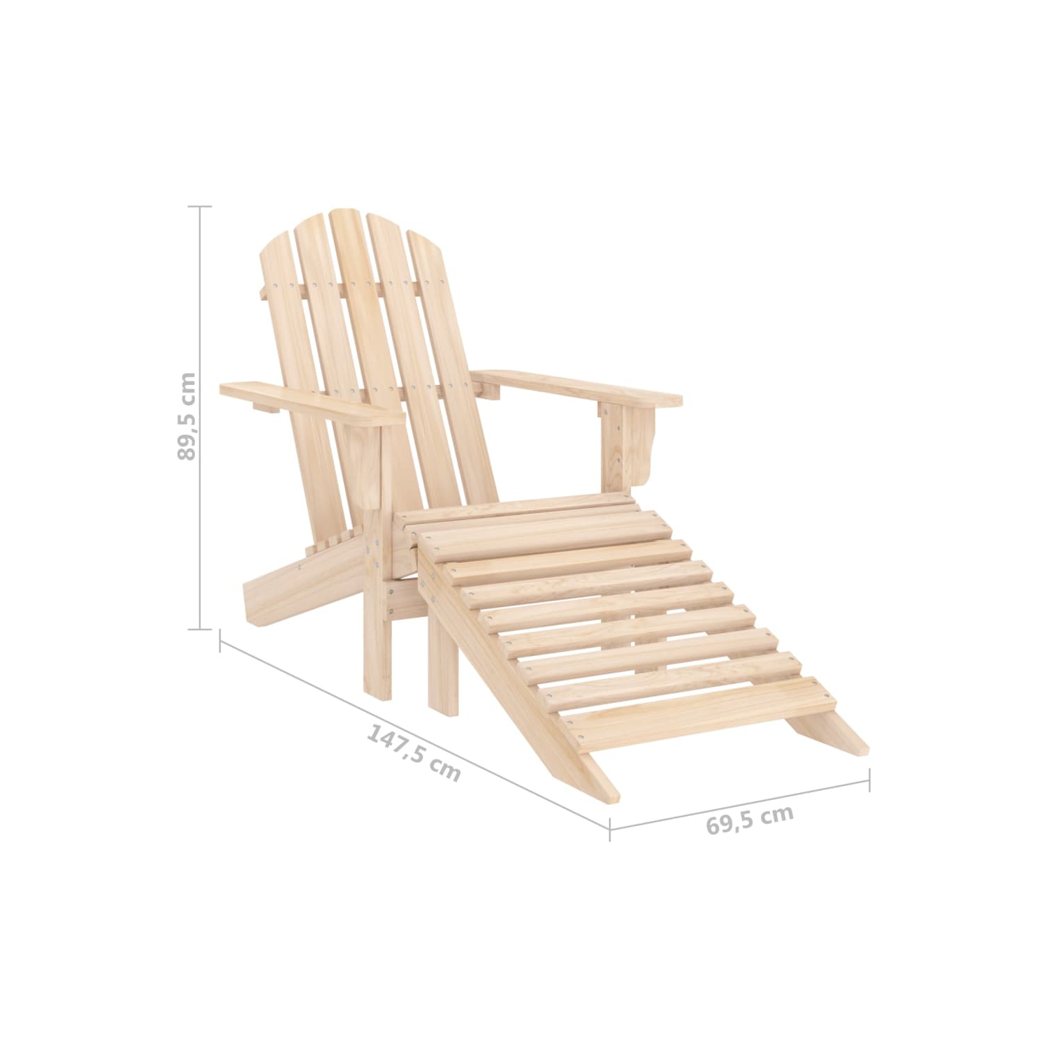 Fauteuil Adirondack de jardin avec pouf et table en bois de sapin massif de vidaXL