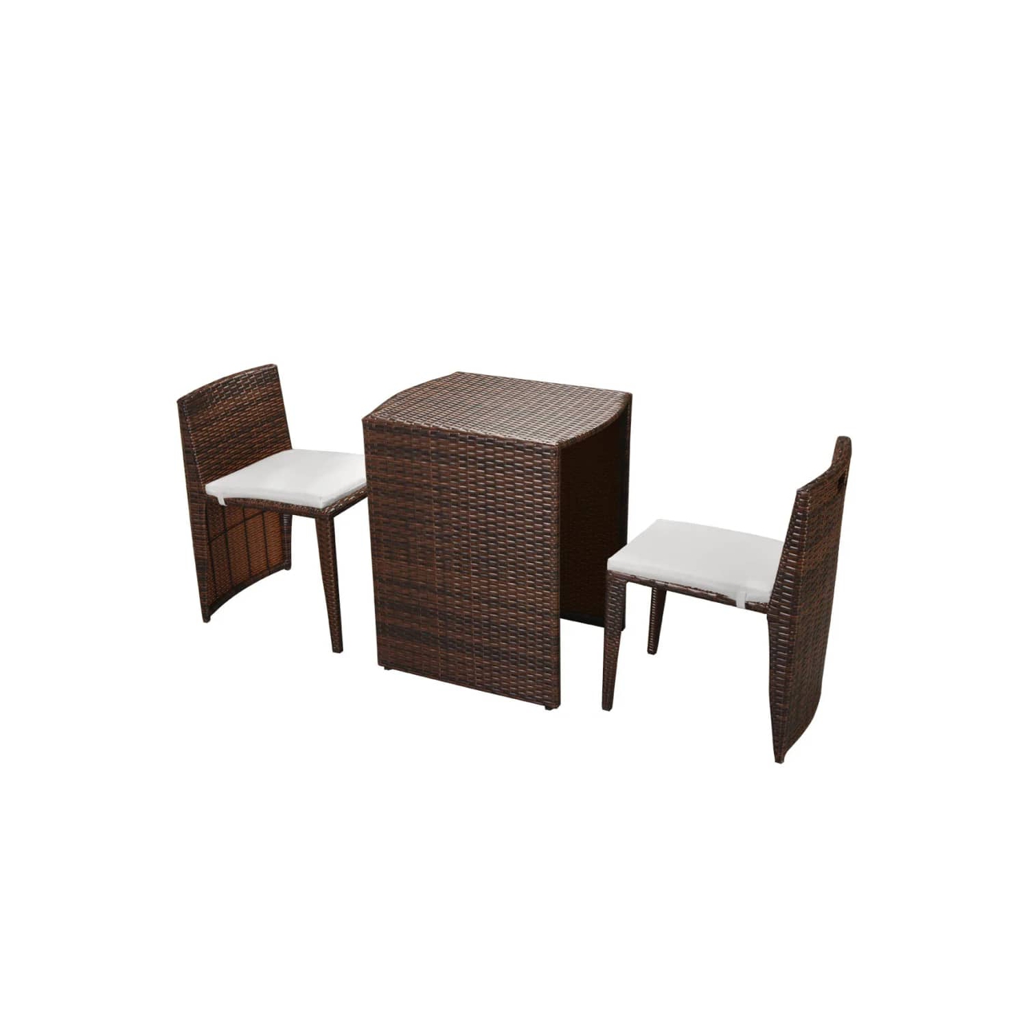 vidaXL 3 Piece Bistro Set with Cushions Poly Rattan Brown