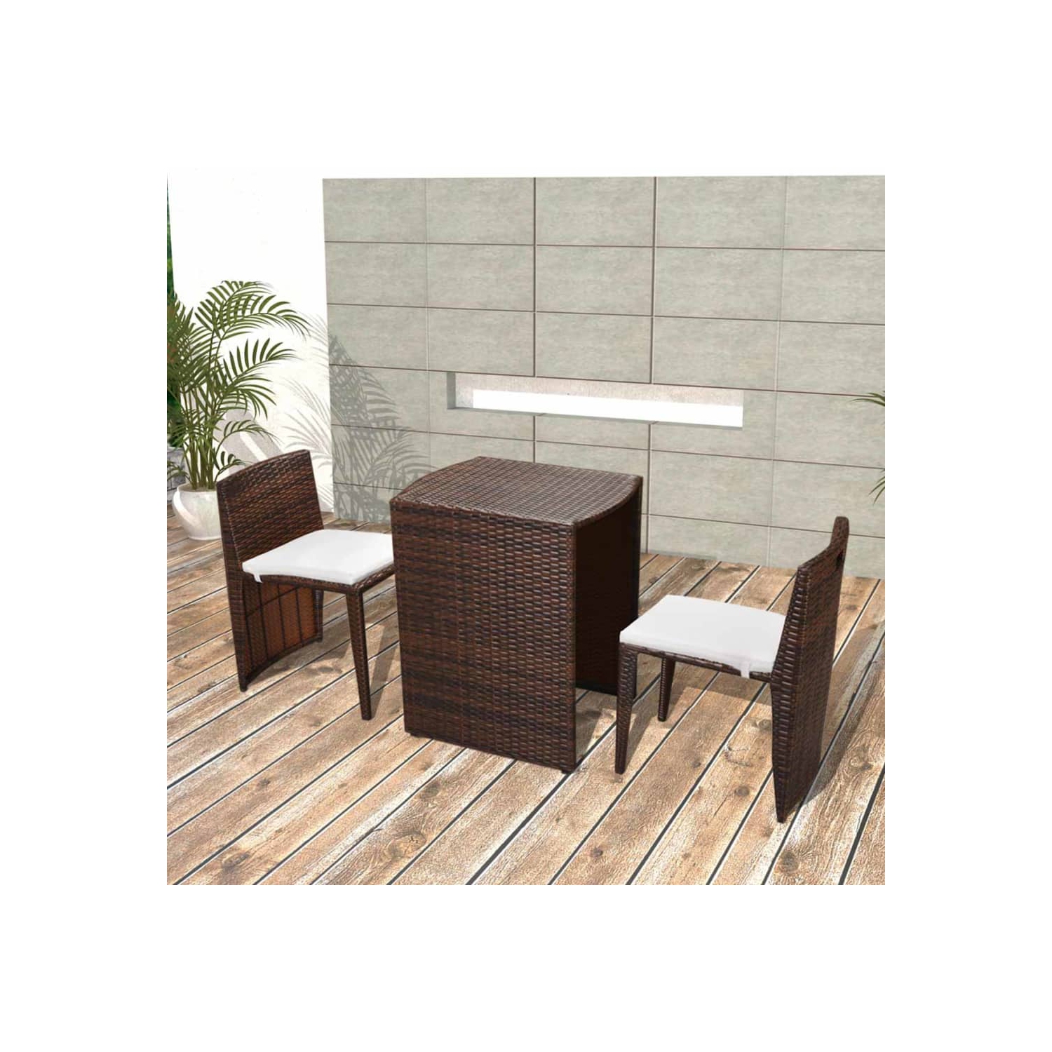 vidaXL 3 Piece Bistro Set with Cushions Poly Rattan Brown