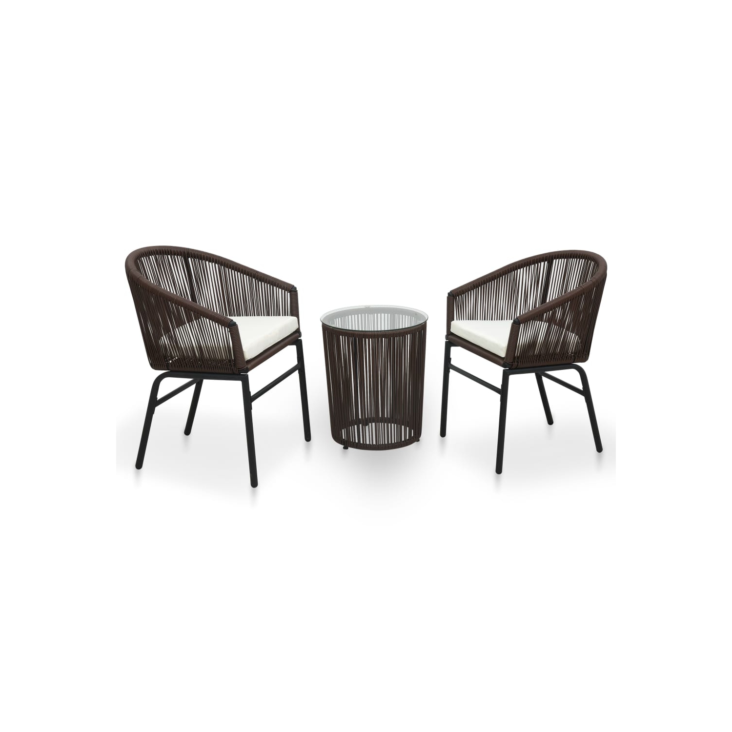 vidaXL 3 Piece Bistro Set with Cushions PE Rattan Brown