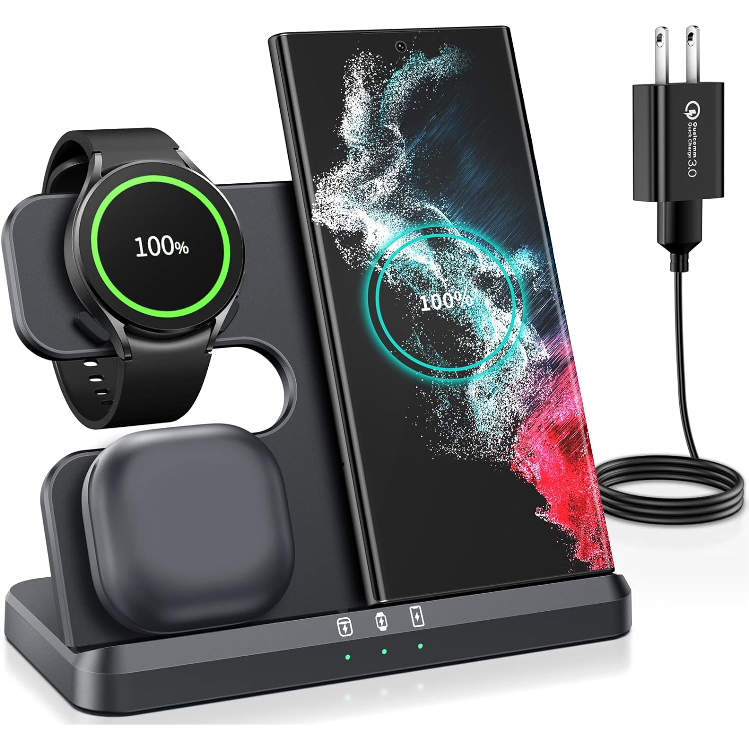 Samsung Wireless Charging Station, 3 in 1 Wireless Charging Stand for Galaxy Watch 5 Pro/5/4/3/Active 2/1,