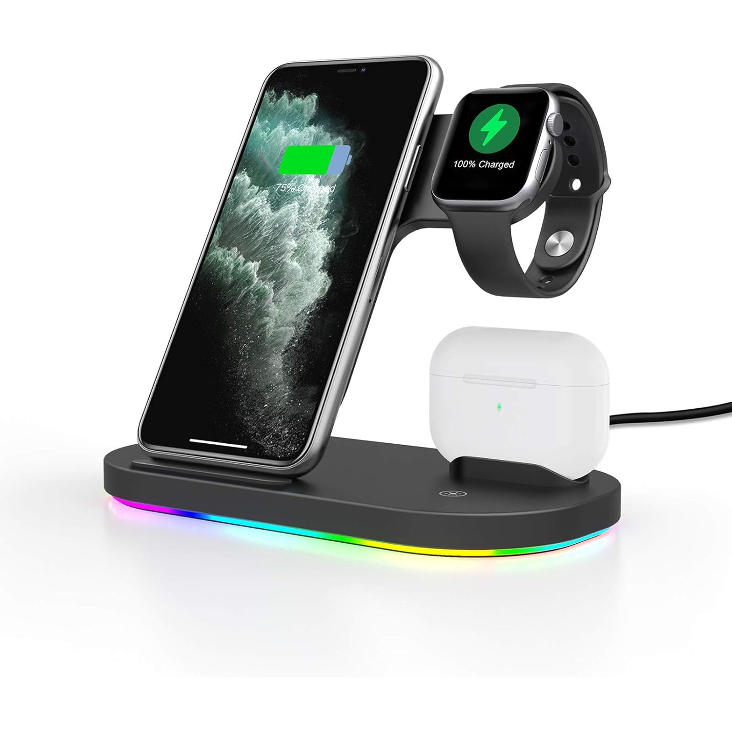 Wireless Charger, 3 in 1 Qi-Certified 15W Fast Charging Station for iWatch Series 6/5/4/3/2, Compatible