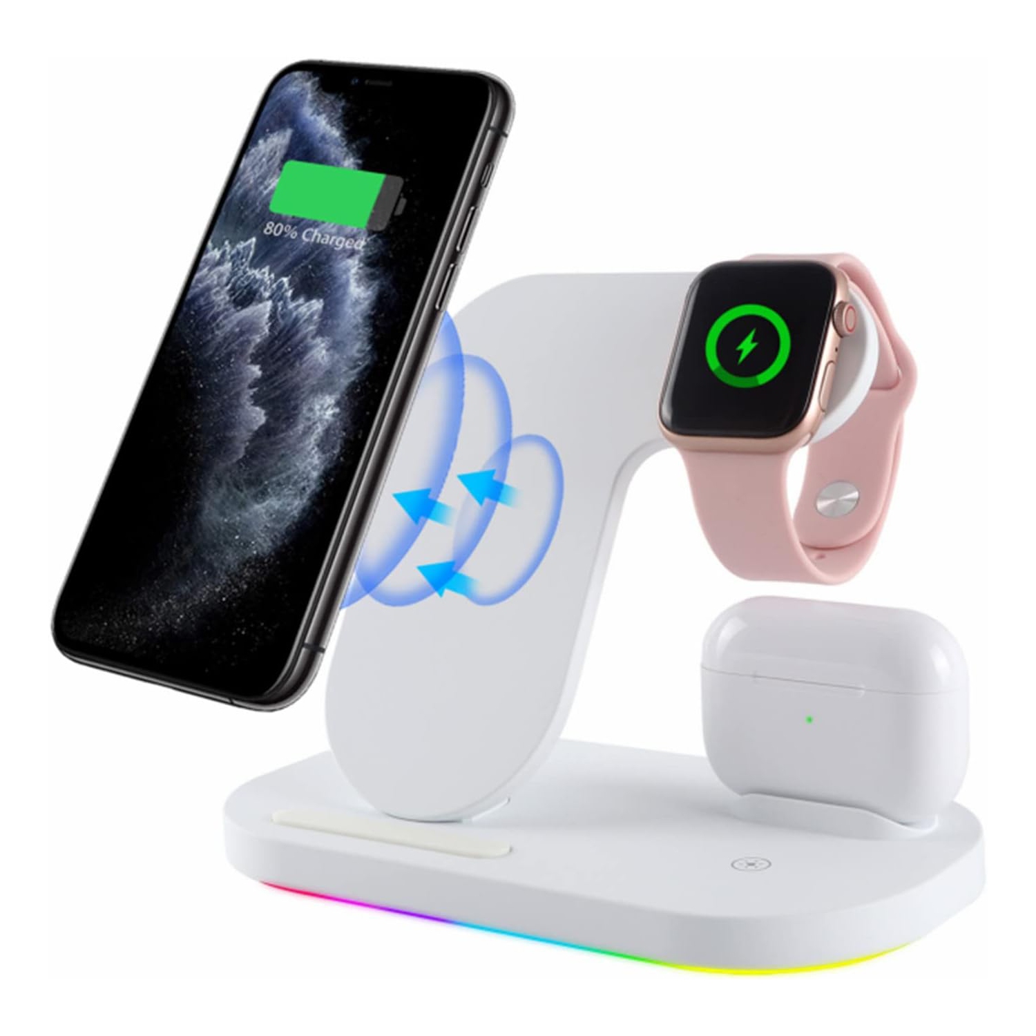 Wireless Charger, 3 in 1 Qi-Certified 15W Fast Charging Station for iWatch Series 6/5/4/3/2,Compatible