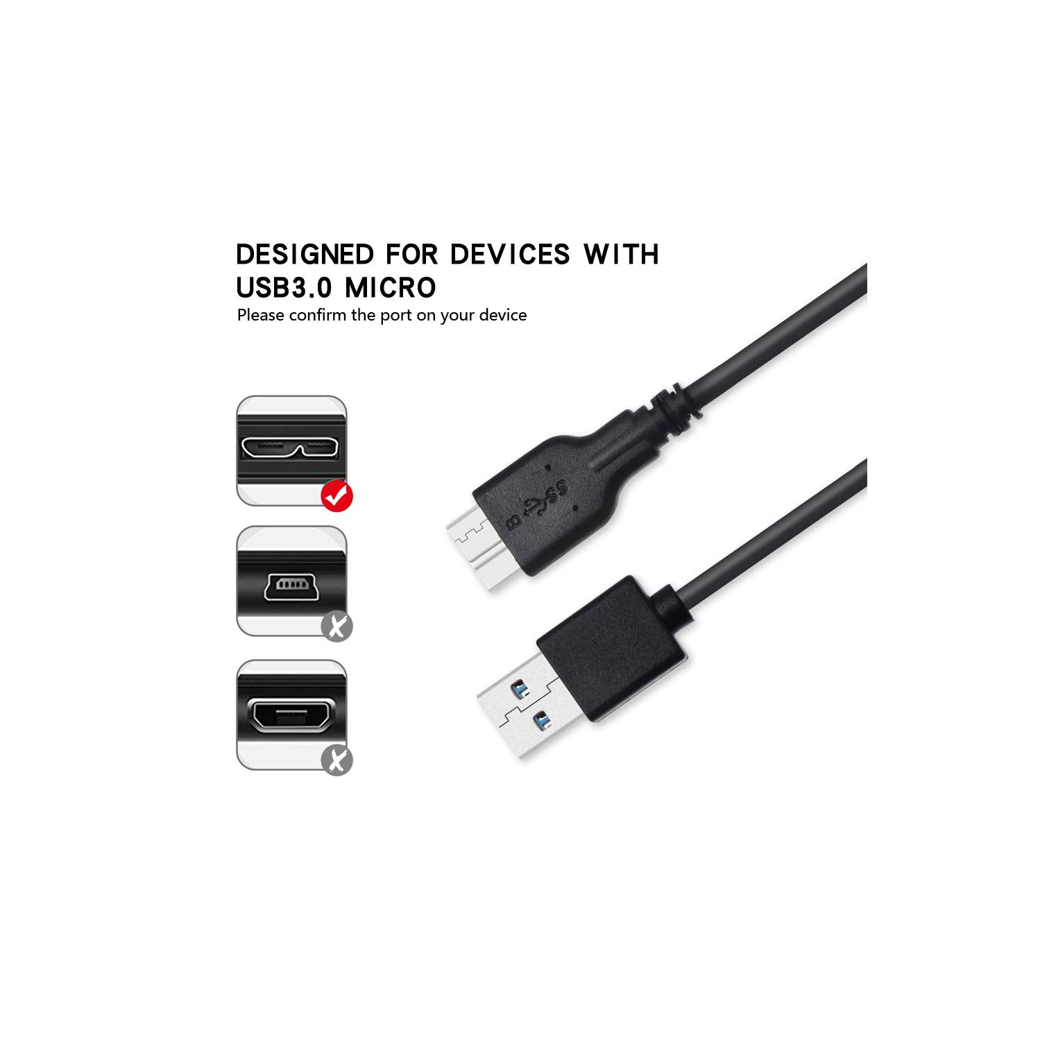 Micro B Cable,USB 3.0 A Male to Micro USB 3.0 Sync Cord,Data Wire Compatible for Toshiba,Seagate,Samsung,WD, My