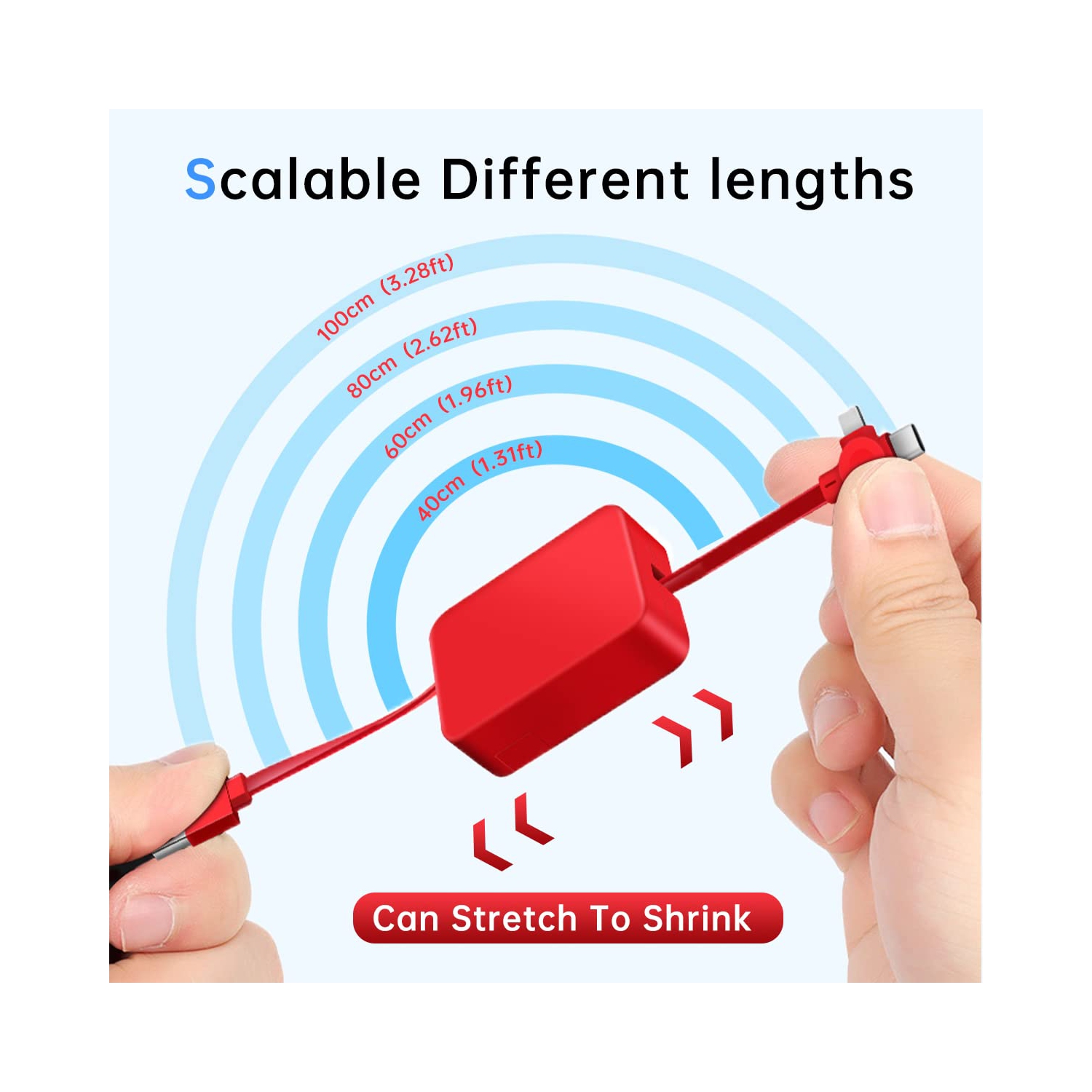 2 Pcs 3 in 1 Charging Cable, Three in one Retractable Multi Charging Cable with USB C(Type-C)/Micro USB, Phone