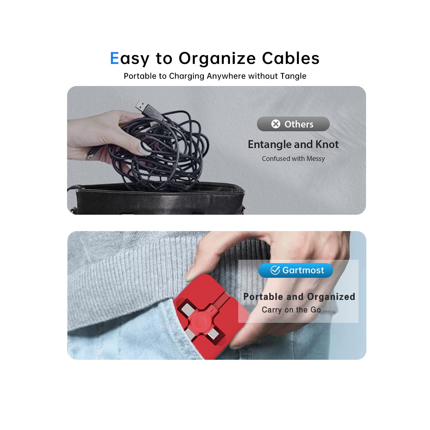 2 Pcs 3 in 1 Charging Cable, Three in one Retractable Multi Charging Cable with USB C(Type-C)/Micro USB, Phone