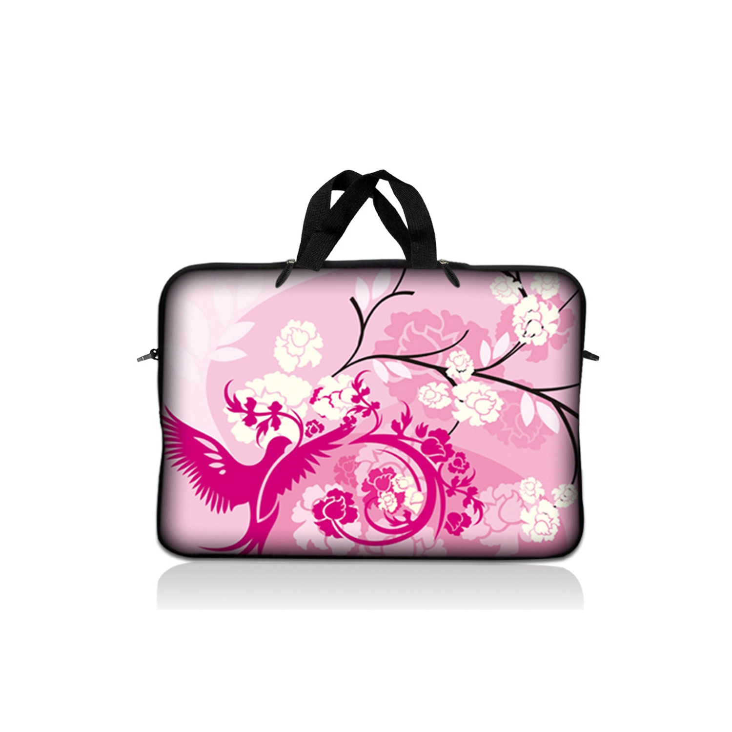 LSS 17 inch Laptop Sleeve Bag Carrying Case Pouch with Handle for 17.4" 17.3" 17" 16" Apple Macbook, GW, Acer, Asus, Dell, Hp, Sony, Toshiba, Pink White Roses Bird Floral