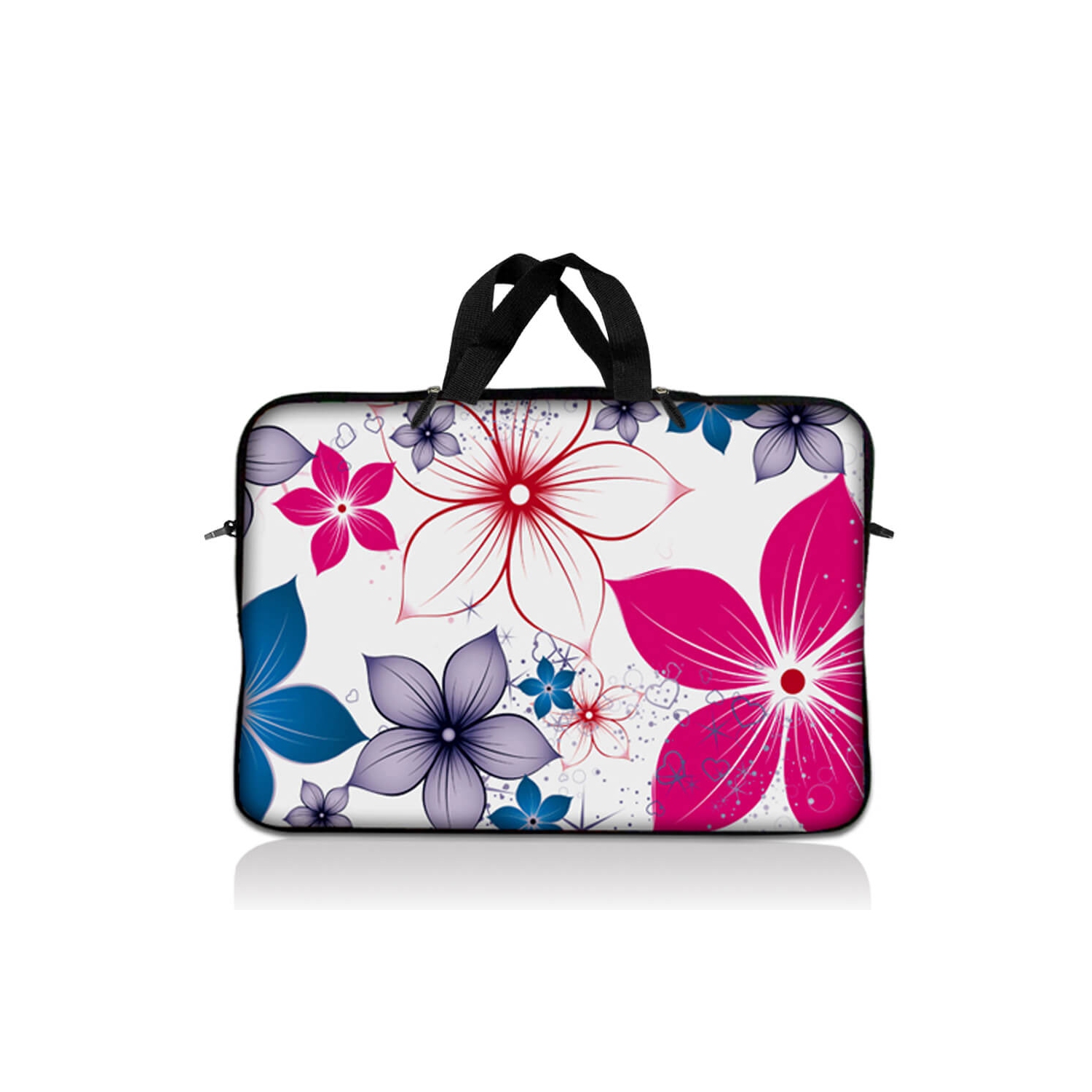 LSS 17 inch Laptop Sleeve Bag Carrying Case Pouch with Handle for 17.4" 17.3" 17" 16" Apple Macbook, GW, Acer, Asus, Dell, Hp, Sony, Toshiba, White Pink Blue Flower Leaves