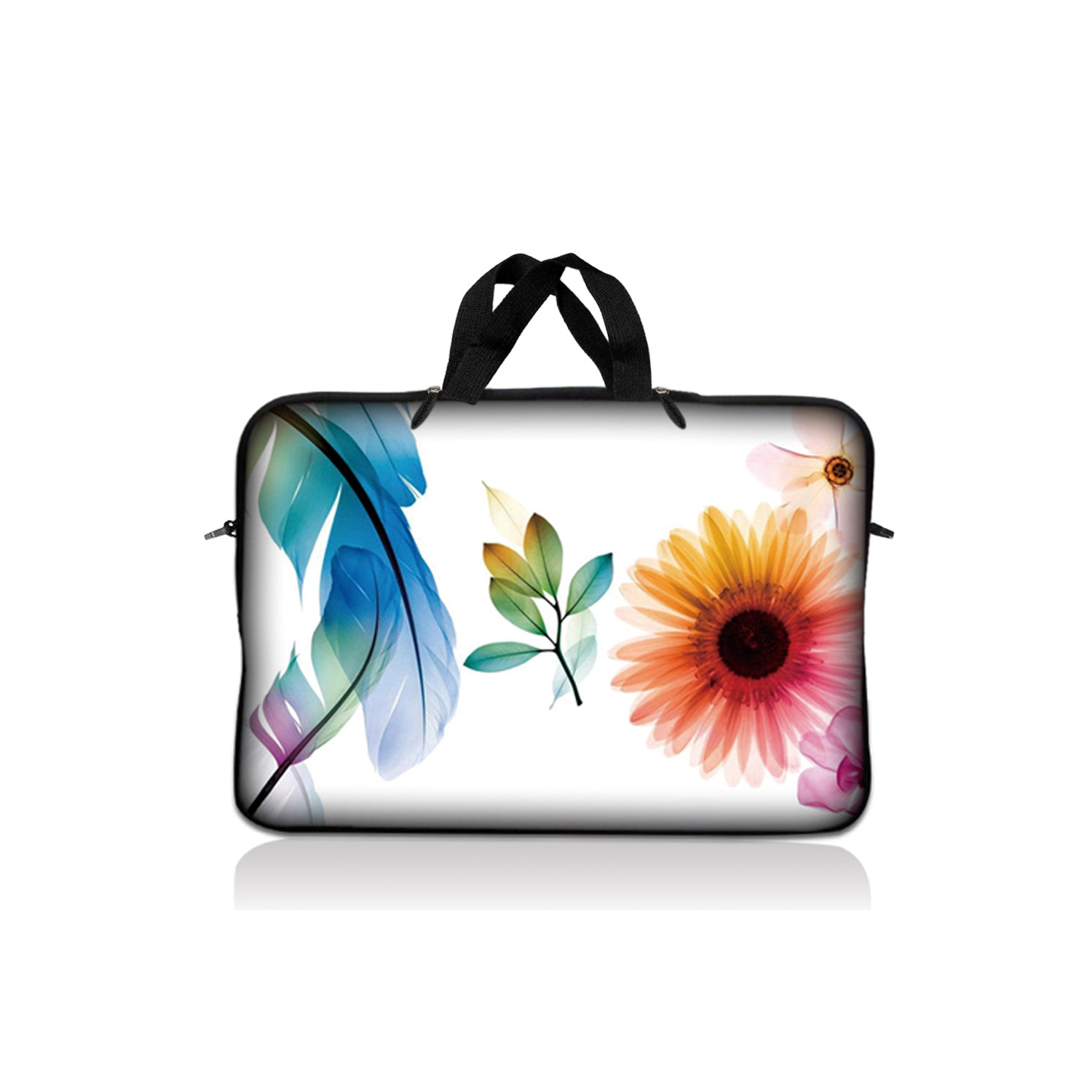 LSS 15.6 inch Laptop Sleeve Bag Carrying Case Pouch with Handle for 14" 15" 15.4" 15.6" Apple Macbook, GW, Acer, Asus, Dell, Hp, Sony, Toshiba, Daisy Flower Leaves Floral