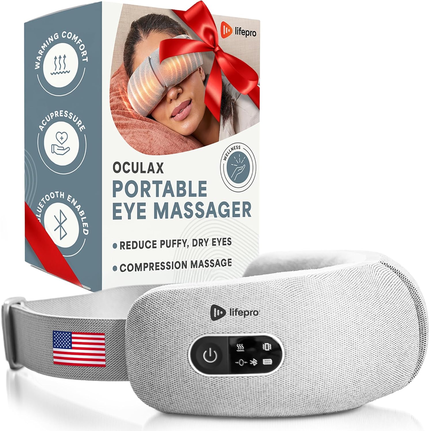 Appareil de massage pour les yeux de Lifepro&nbsp;: Appareil de soulagement des maux de tête avec chaleur, vibrations et musique Bluetooth - Appareil