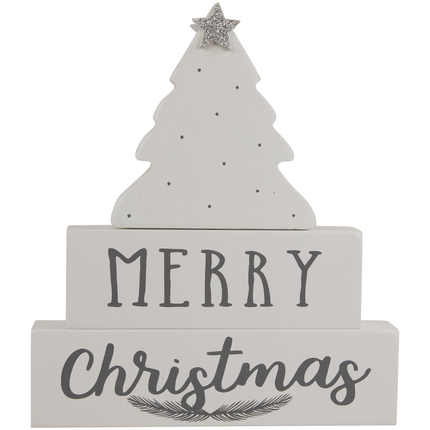 Décoration en bois « Merry Christmas » avec décoration surmontée d'une étoile - 6,75 po