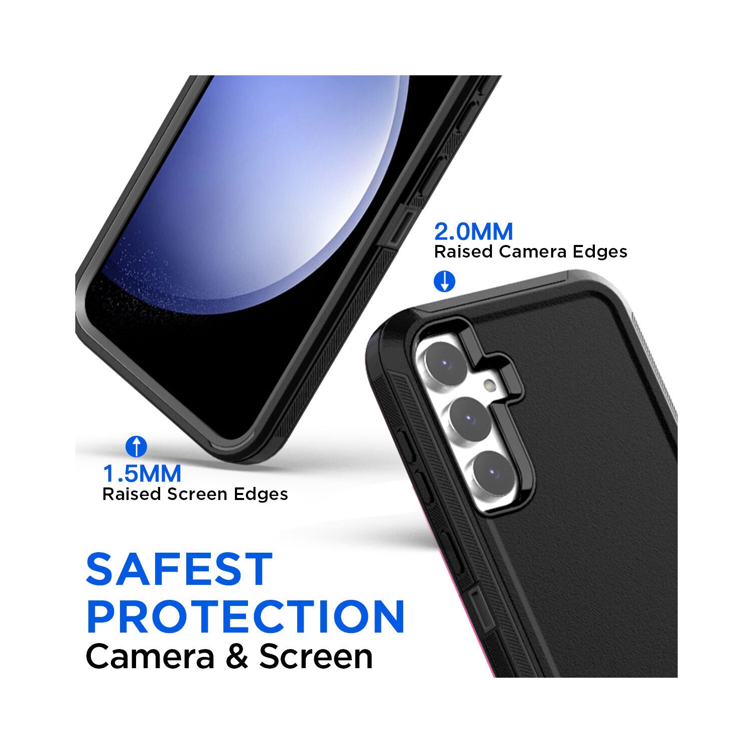 【CSmart】 Anti-Drop Triple 3 Layers Shockproof Heavy Duty Defender Hard Case for Samsung Galaxy S23 FE, Black